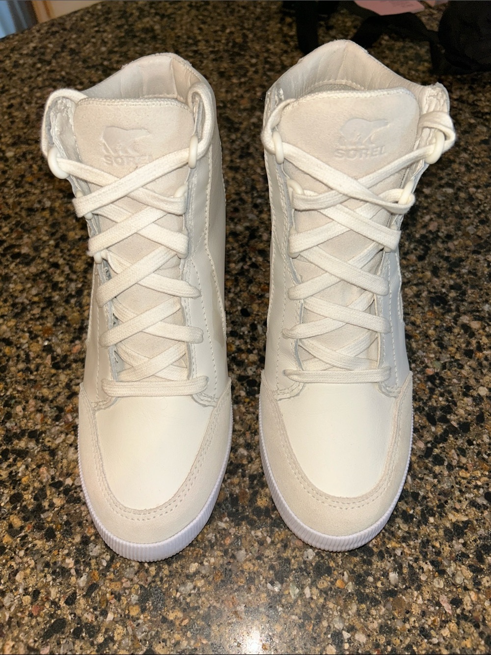 Sorel Out ‘n About Leather Wedge Bootie Sneakers Cream Color - Picture 7 of 9